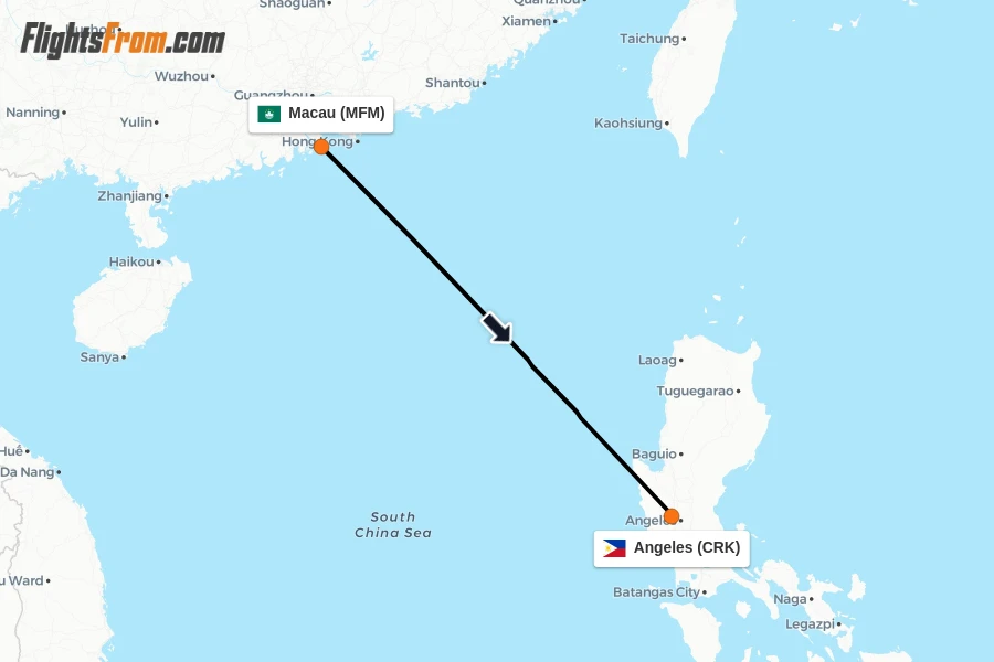 Flights from Macau to Angeles route map