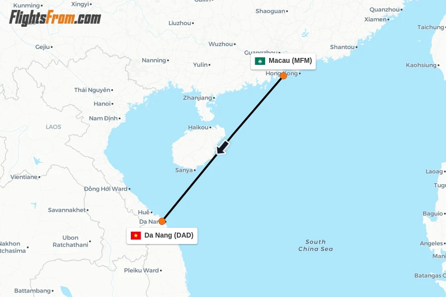 Flights from Macau to Da Nang route map