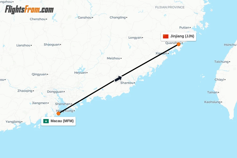 Flights from Macau to Jinjiang route map