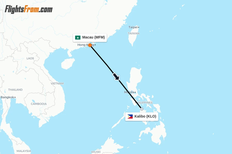 Flights from Macau to Kalibo route map