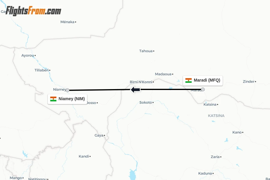 Flights from Maradi to Niamey route map