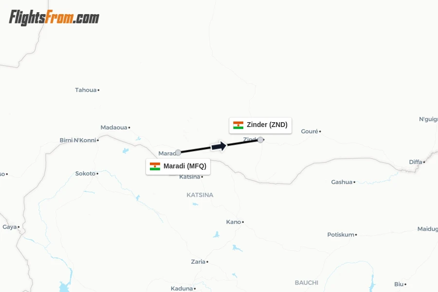 Flights from Maradi to Zinder route map