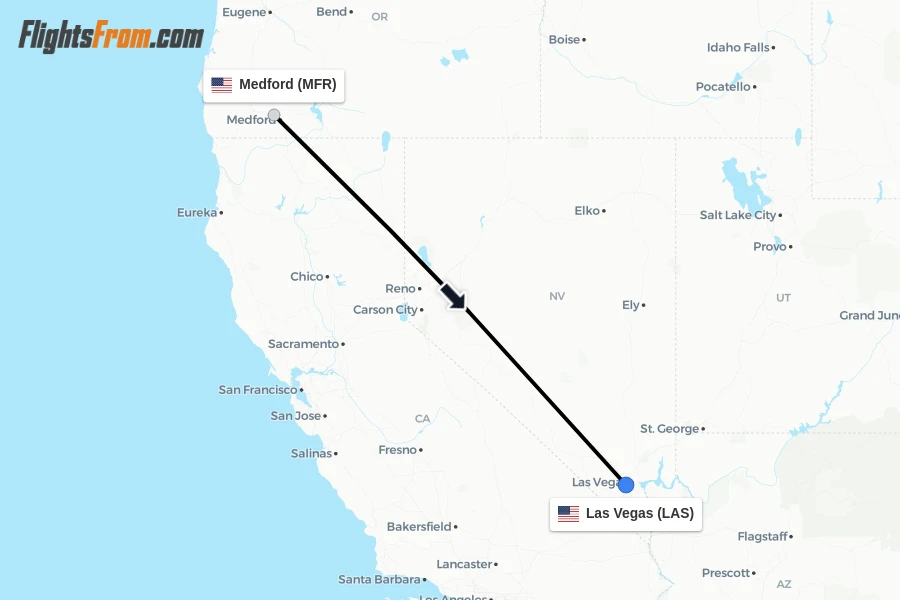 Flights from Medford to Las Vegas route map