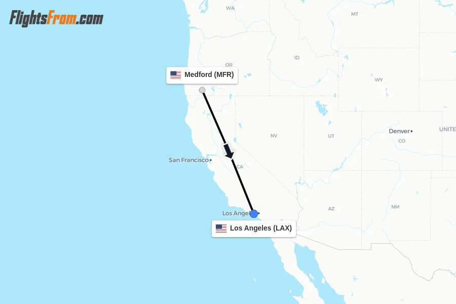 Flights from Medford to Los Angeles route map