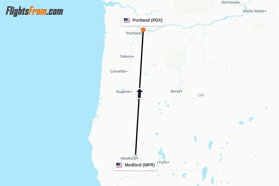 Flights from Medford to Portland route map