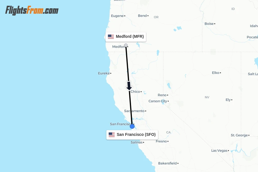 Flights from Medford to San Francisco route map