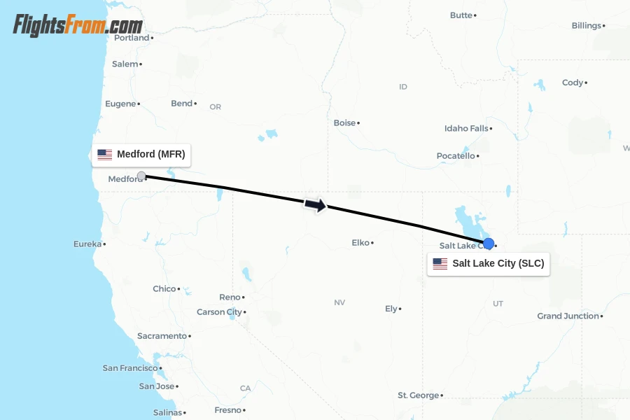 Flights from Medford to Salt Lake City route map