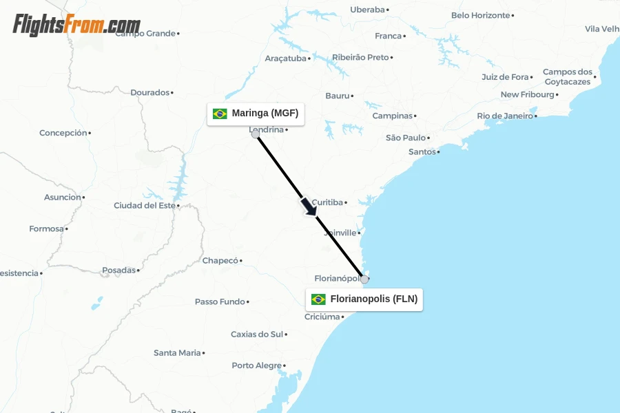 Flights from Maringa to Florianopolis route map