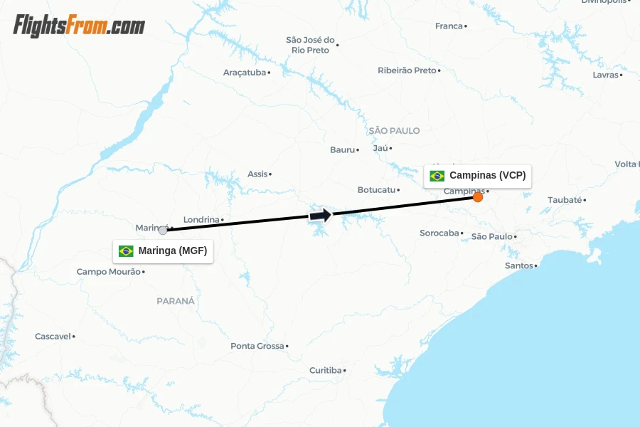 Flights from Maringa to Campinas route map