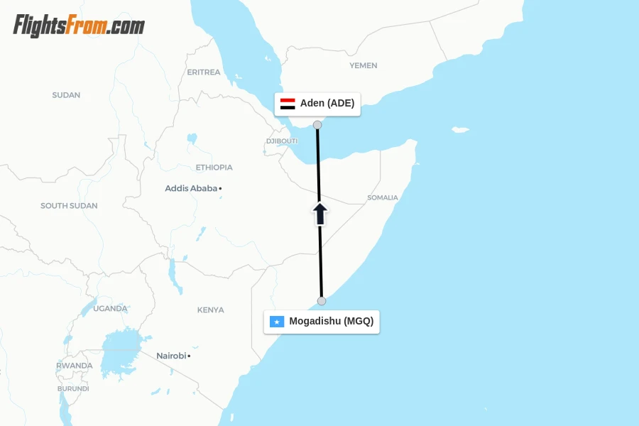 Flights from Mogadishu to Aden route map