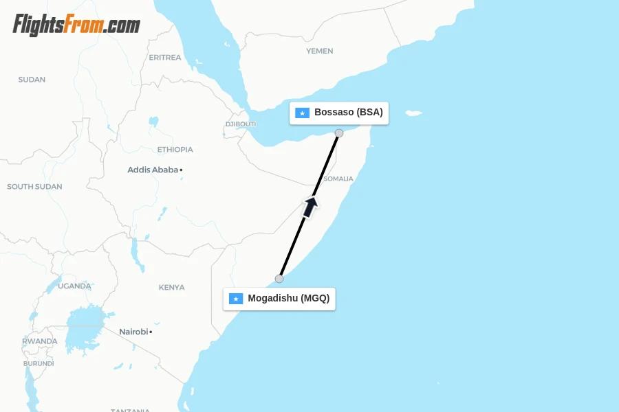 Flights from Mogadishu to Bossaso route map