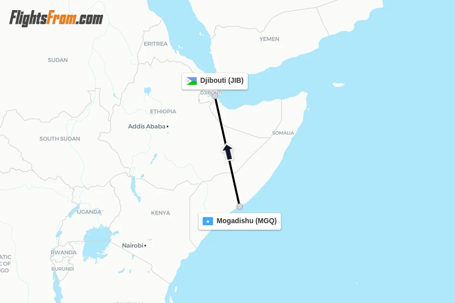 Flights from Mogadishu to Djibouti route map