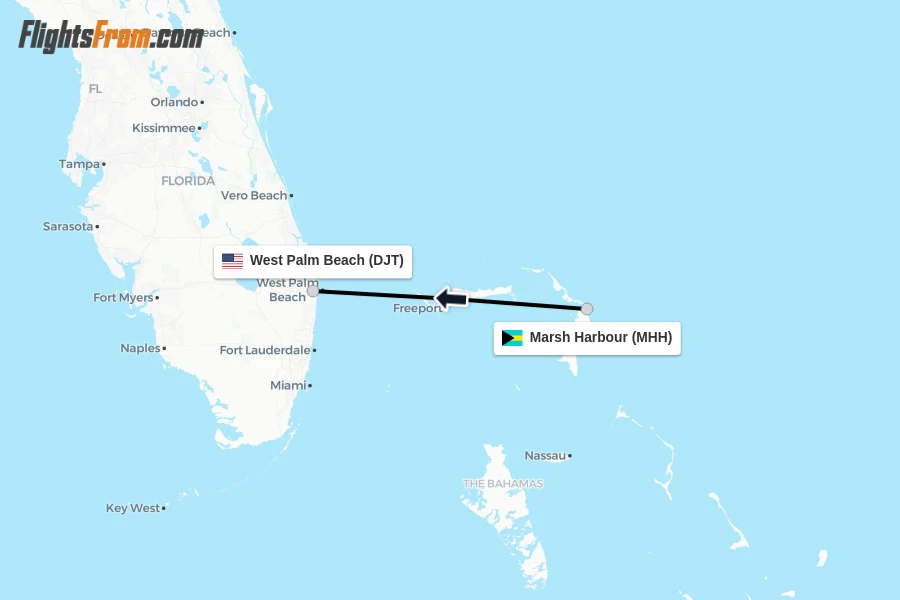 Flights from Marsh Harbour to West Palm Beach route map