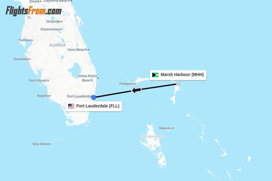 Flights from Marsh Harbour to Fort Lauderdale route map