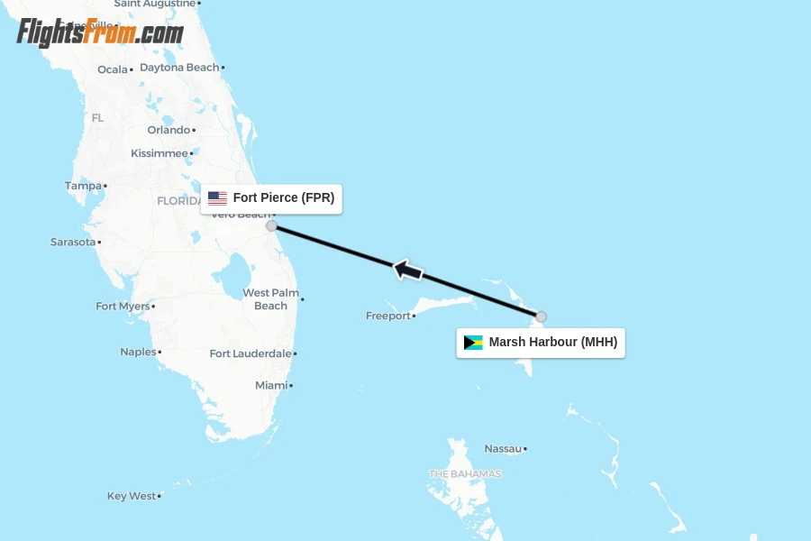 Flights from Marsh Harbour to Fort Pierce route map