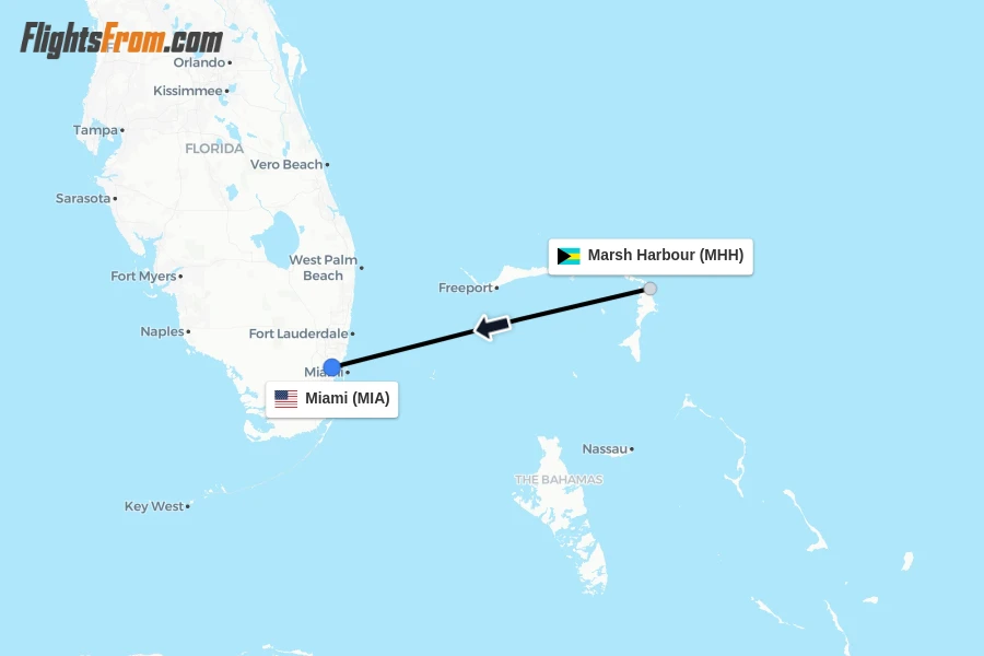 Flights from Marsh Harbour to Miami route map