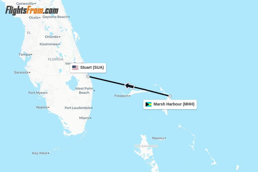 Flights from Marsh Harbour to Stuart route map