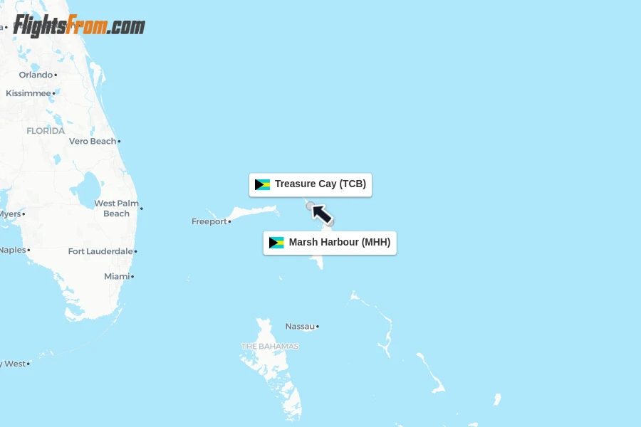 Flights from Marsh Harbour to Treasure Cay route map