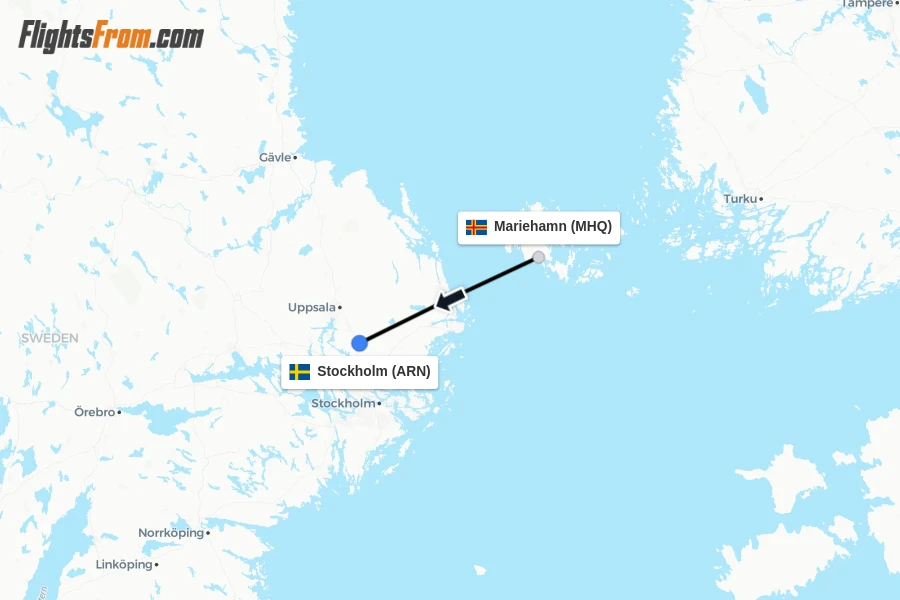 Flights from Mariehamn to Stockholm route map
