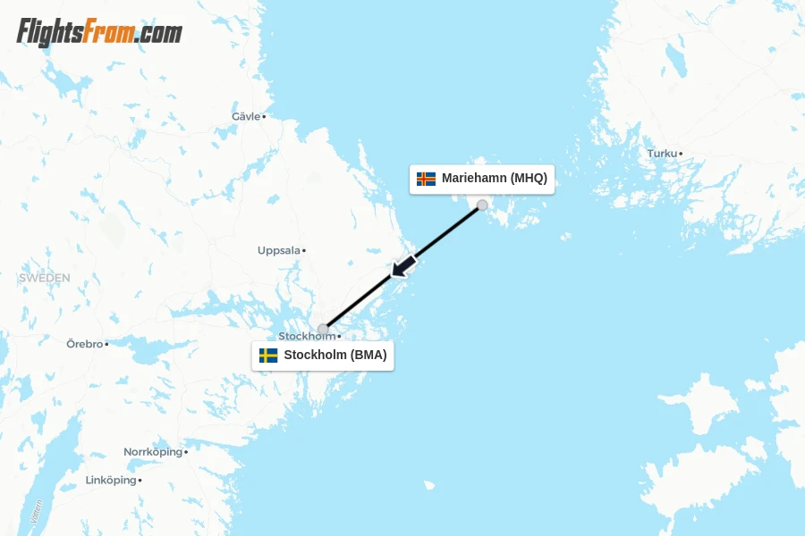 Flights from Mariehamn to Stockholm route map