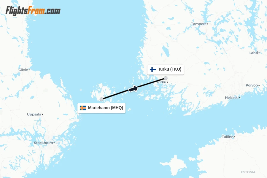 Flights from Mariehamn to Turku route map