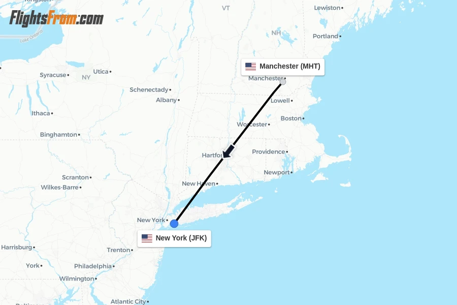 Flights from Manchester to New York route map