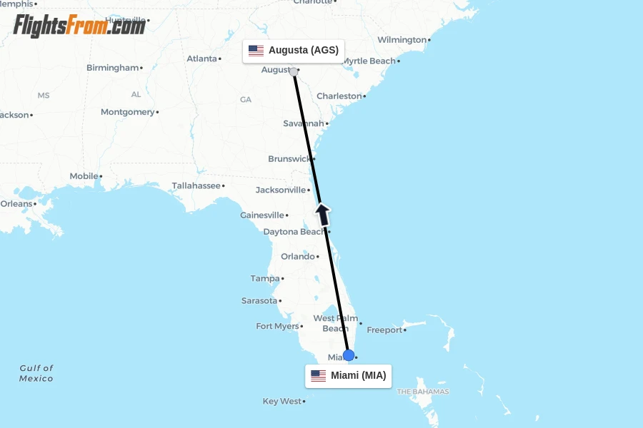Flights from Miami to Augusta route map