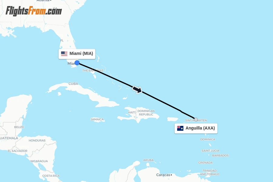 Flights from Miami to Anguilla route map