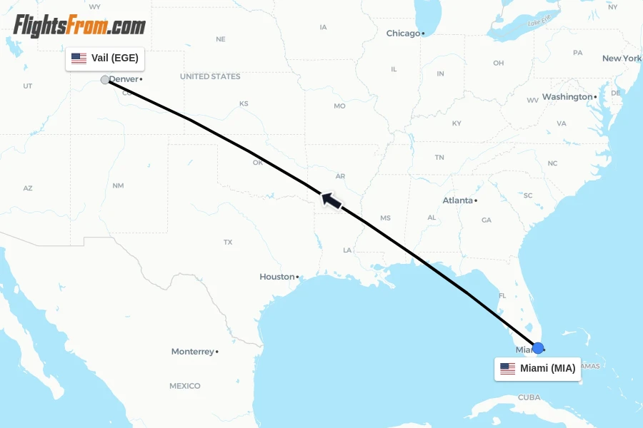 Flights from Miami to Vail route map