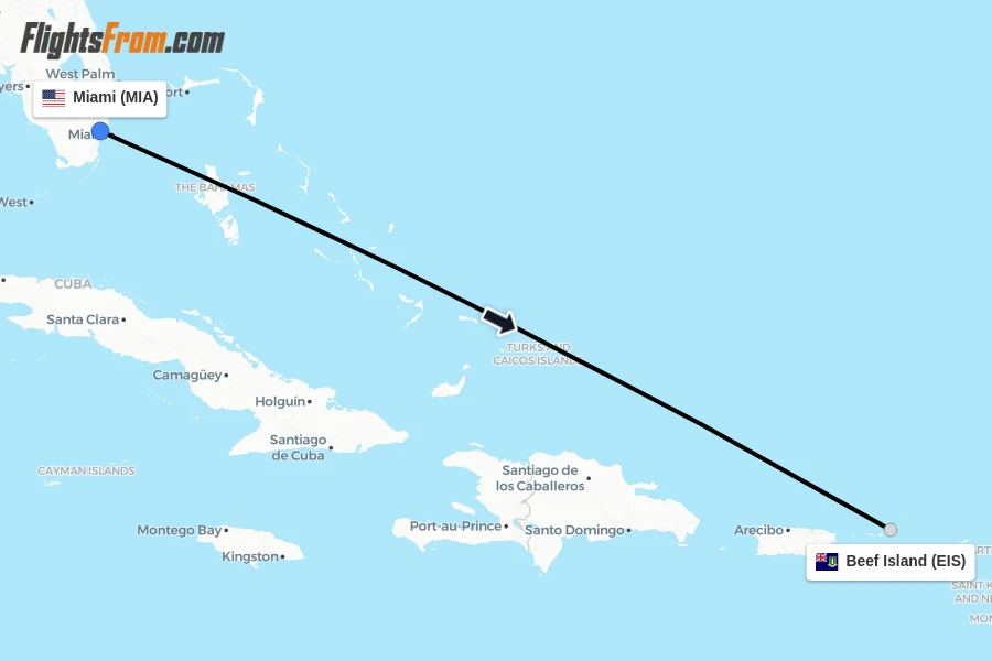 Flights from Miami to Beef Island route map