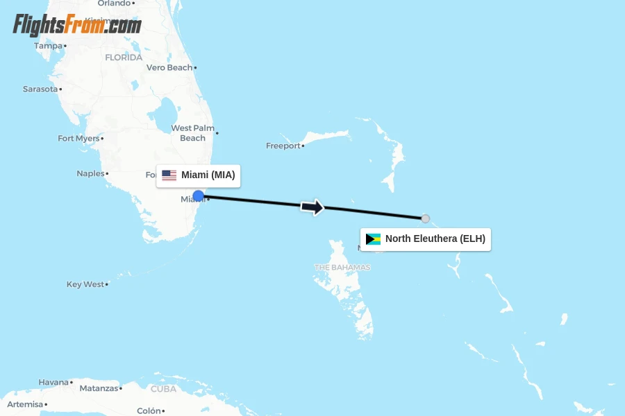Flights from Miami to North Eleuthera route map