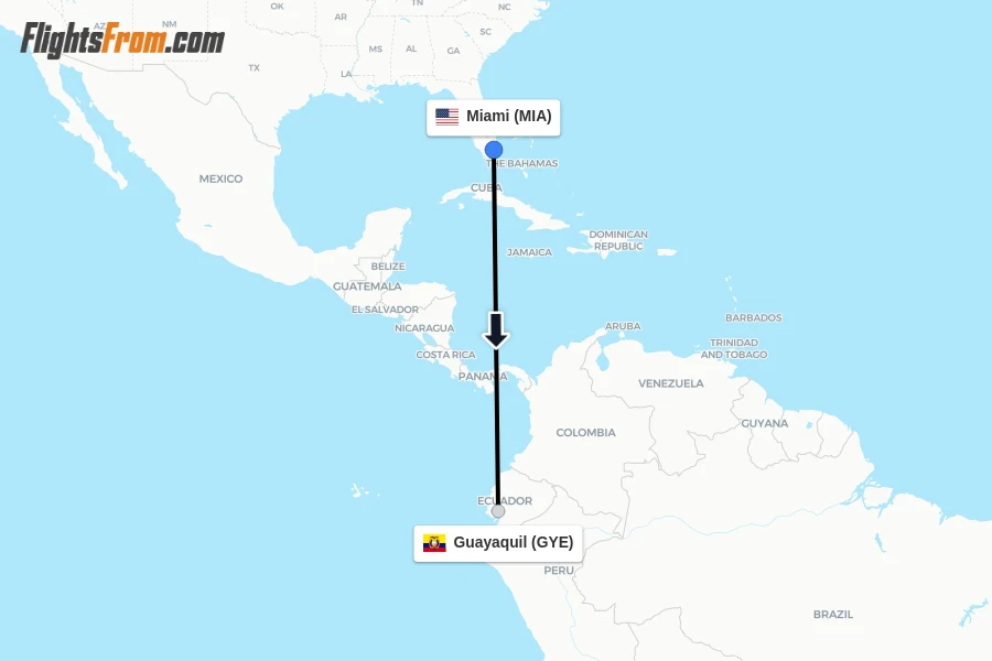 Flights from Miami to Guayaquil route map