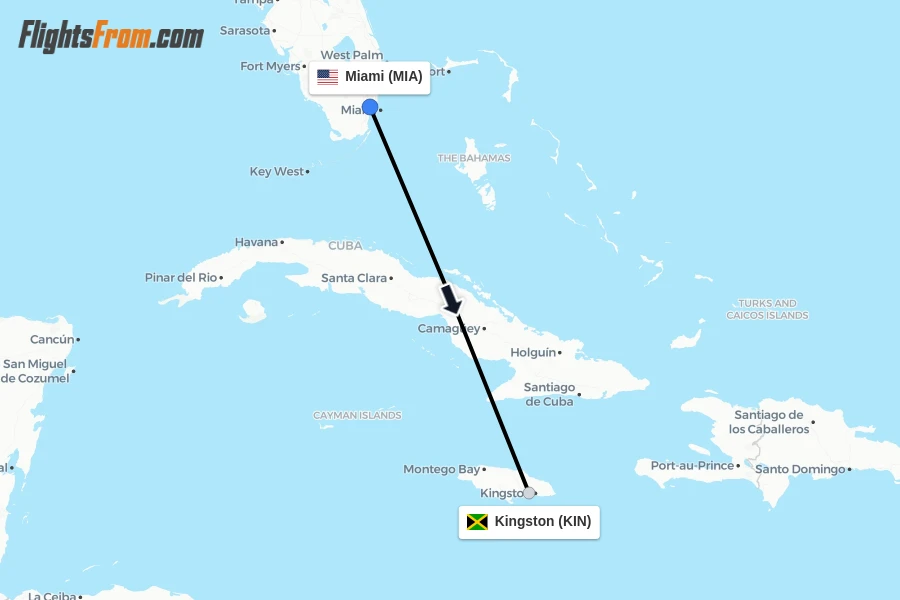 Flights from Miami to Kingston route map