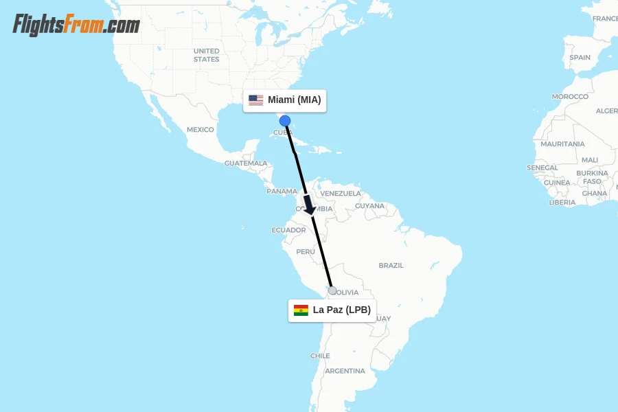Flights from Miami to La Paz route map