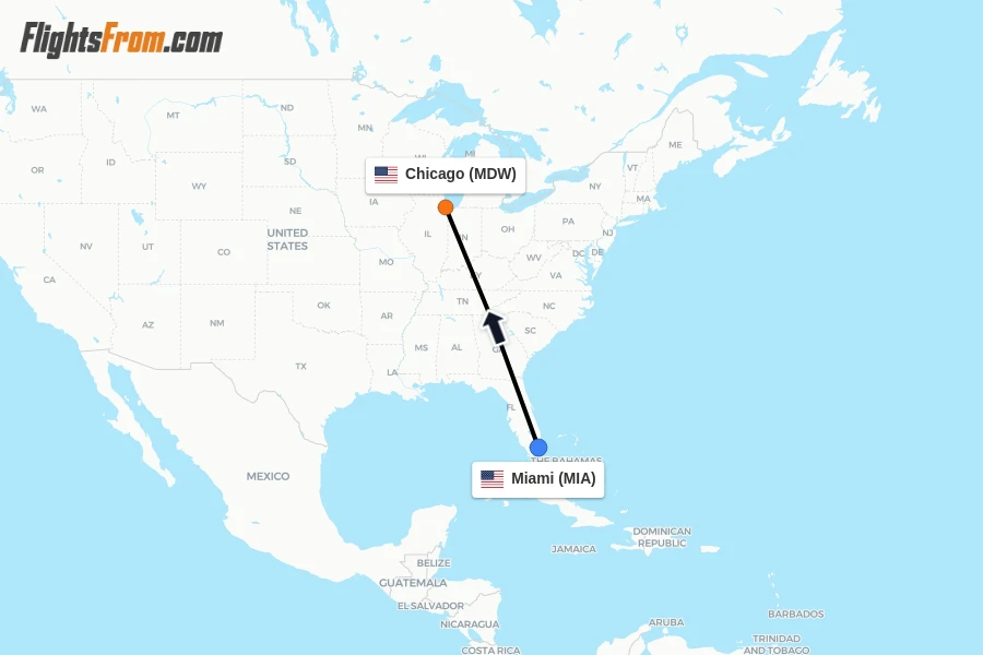 Flights from Miami to Chicago route map