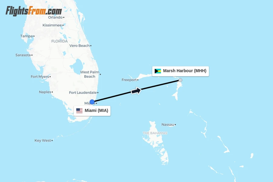 Flights from Miami to Marsh Harbour route map