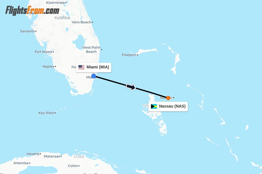 Flights from Miami to Nassau route map