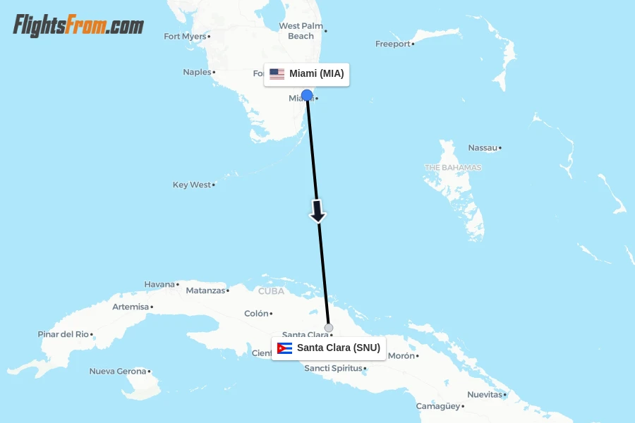 Flights from Miami to Santa Clara route map