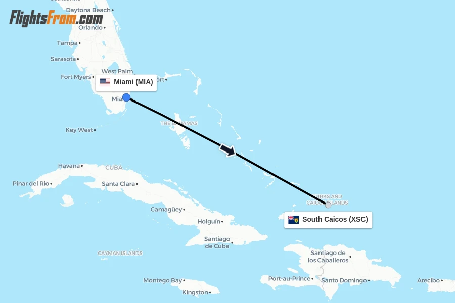 Flights from Miami to South Caicos route map