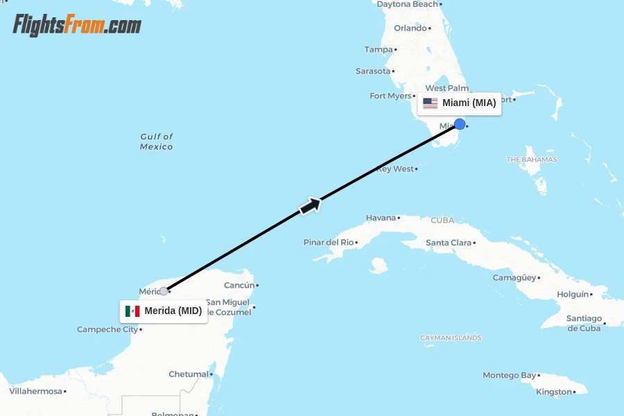 Flights from Merida to Miami route map