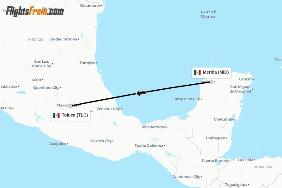 Flights from Merida to Toluca route map