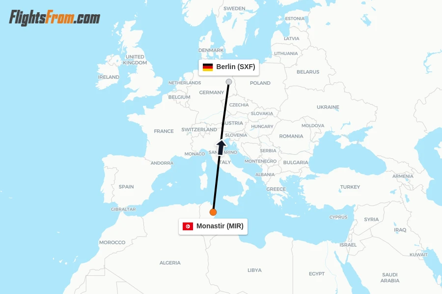 Flights from Monastir to Berlin route map