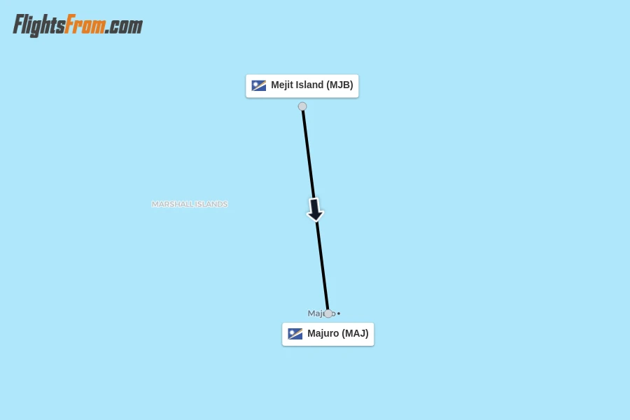 Flights from Mejit Island to Majuro route map