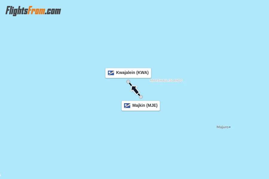 Flights from Majkin to Kwajalein route map