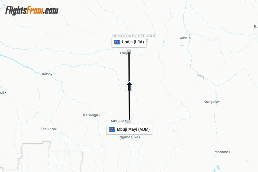 Flights from Mbuji Mayi to Lodja route map