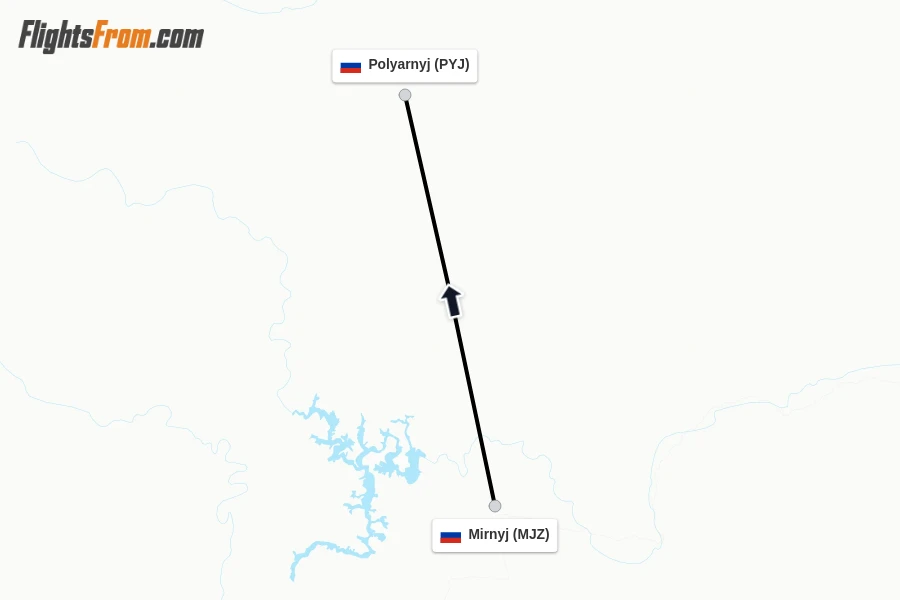 Flights from Mirnyj to Polyarnyj route map