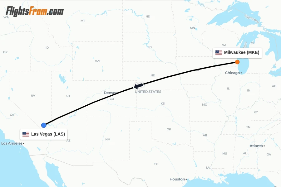 Flights from Milwaukee to Las Vegas route map
