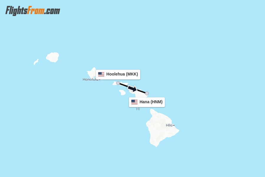 Flights from Hoolehua to Hana route map