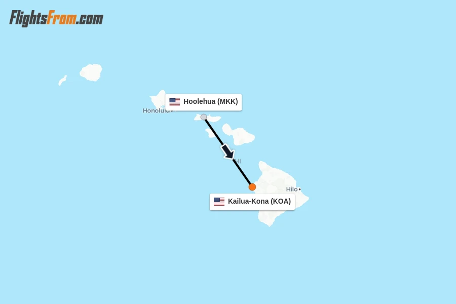 Flights from Hoolehua to Kailua-Kona route map