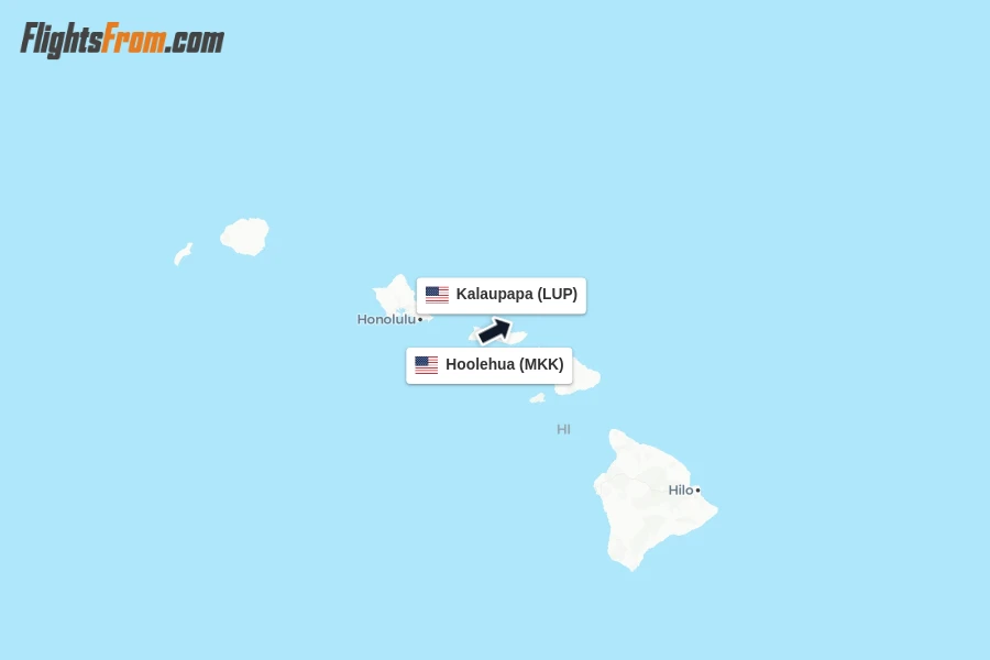 Flights from Hoolehua to Kalaupapa route map